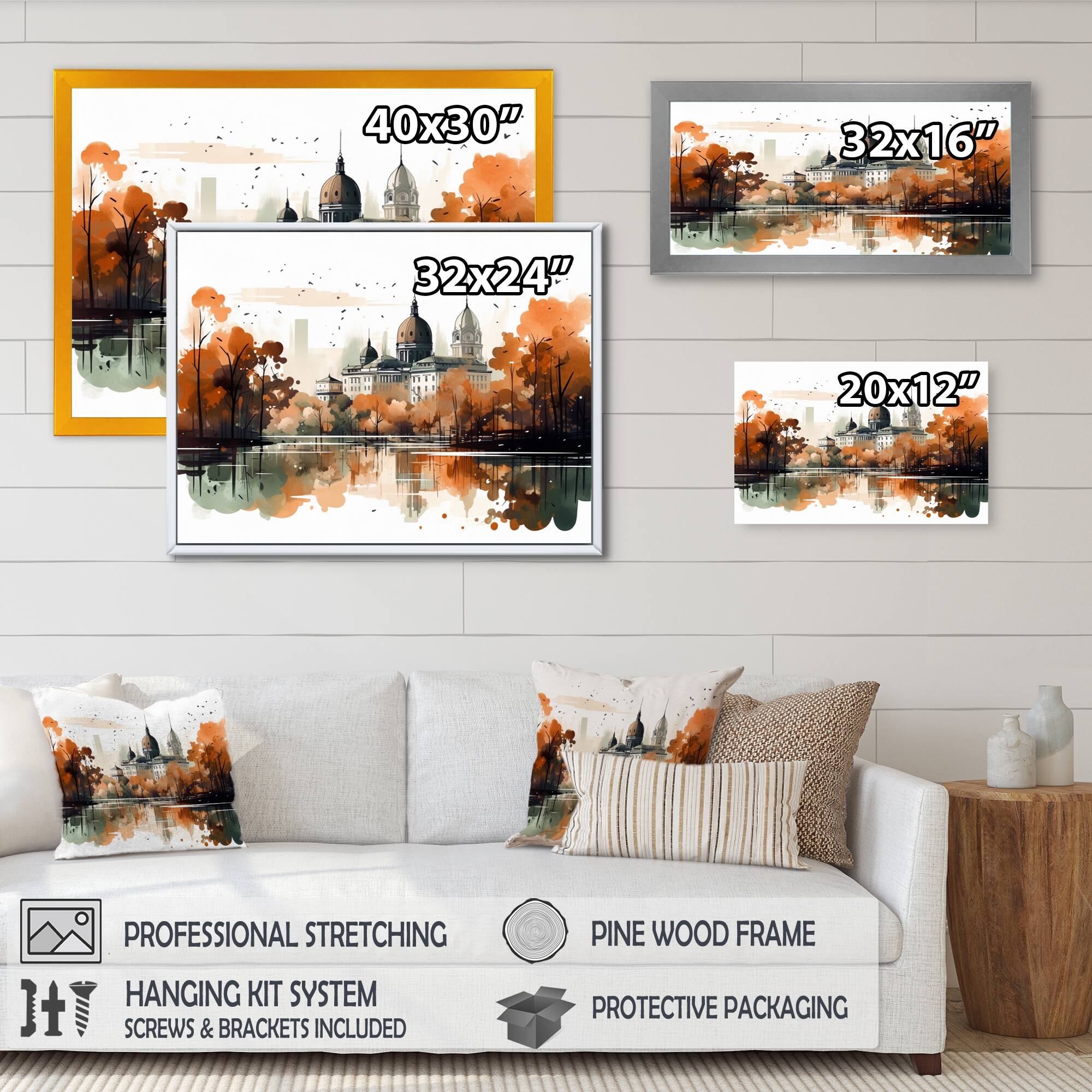 Designart "Brown And Orange Urban Rhythms" City Art Deco Framed Wall